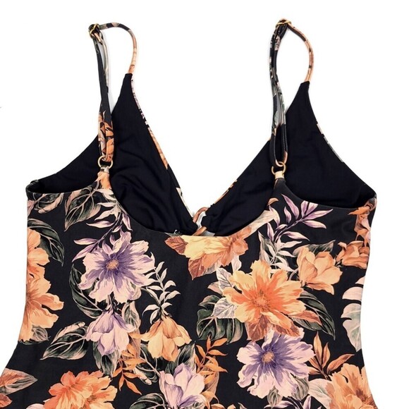 LSPACE Topanga Lace Up One-Piece Swimsuit in Forget Me Not Black Floral Print 12 - Picture 8 of 12